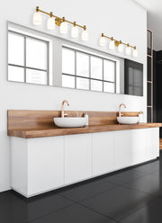 Orion 5 Light 40.25" Vanity in Modern Gold in a room setting