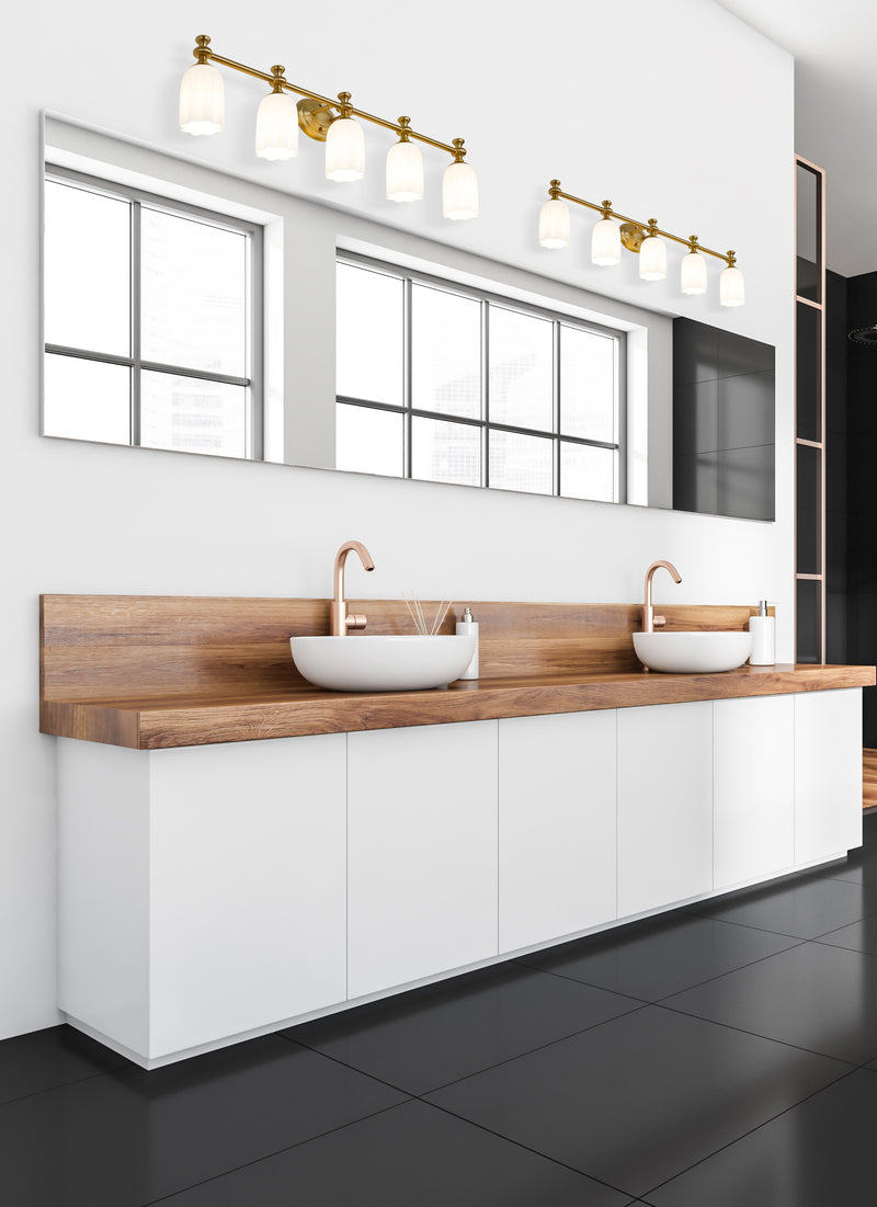 Orion 5 Light 40.25" Vanity in Modern Gold in a room setting