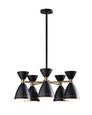 Oscar Five Light Pendant in Black with Antique Brass