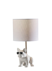 Sunny Table Lamp in White Ceramic with Brushed Steel Neck - Lamps Expo