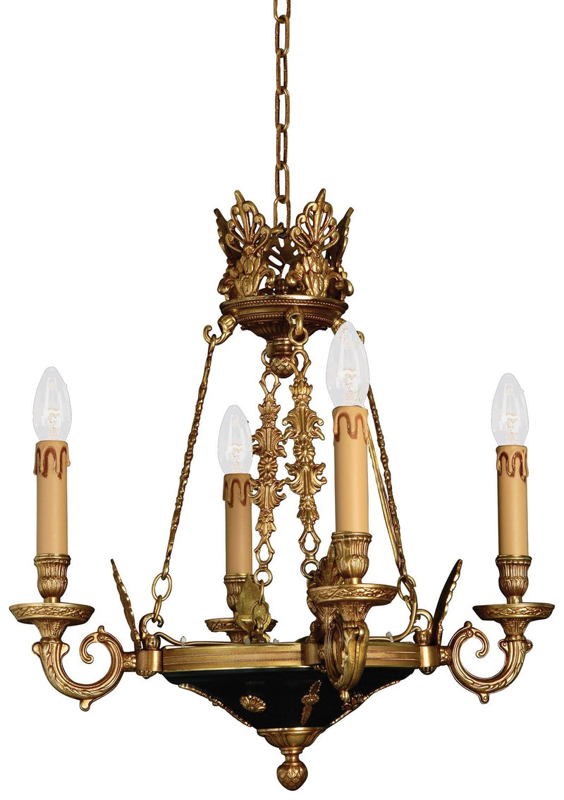 Vintage 4-Light Chandelier in Doré Gold w/Black