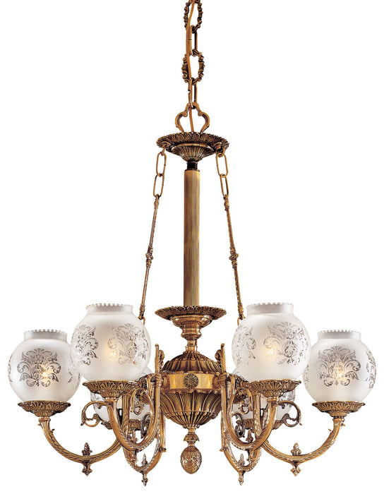Metropolitan 6-Light Chandelier in Antique Classic Brass with Frosted Etched Glass - Lamps Expo