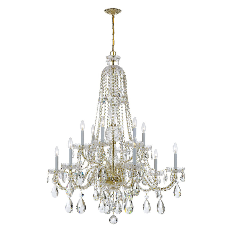 Traditional Crystal 12 Light 37.5" Chandelier in Polished Brass