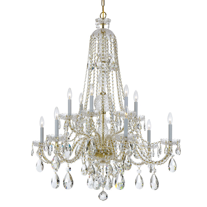 Traditional Crystal 12 Light 37.5" Chandelier in Polished Brass