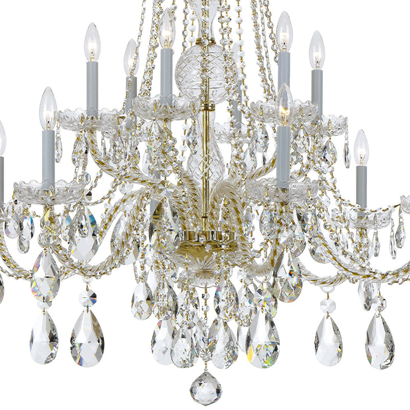 Traditional Crystal 12 Light 37.5" Chandelier in Polished Brass