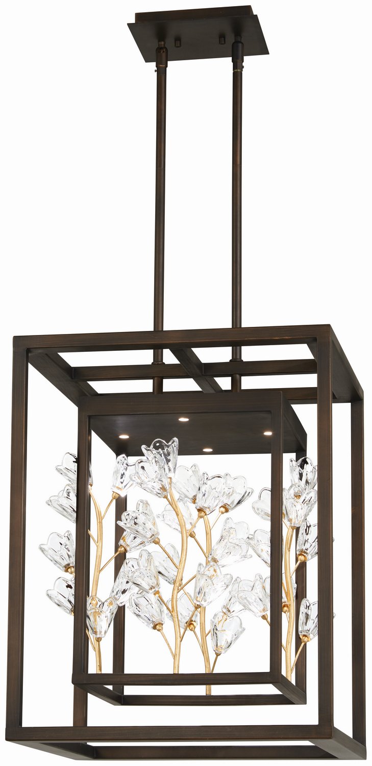 Maison des Fleurs 4-Light Lantern Pendant in Regal Bronze with Empire Gold Leaf
