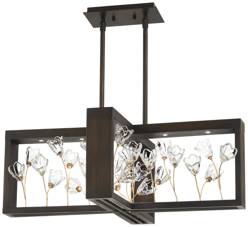 Maison des Fleurs 7-Light Linear Chandelier in Regal Bronze with Empire Gold Leaf