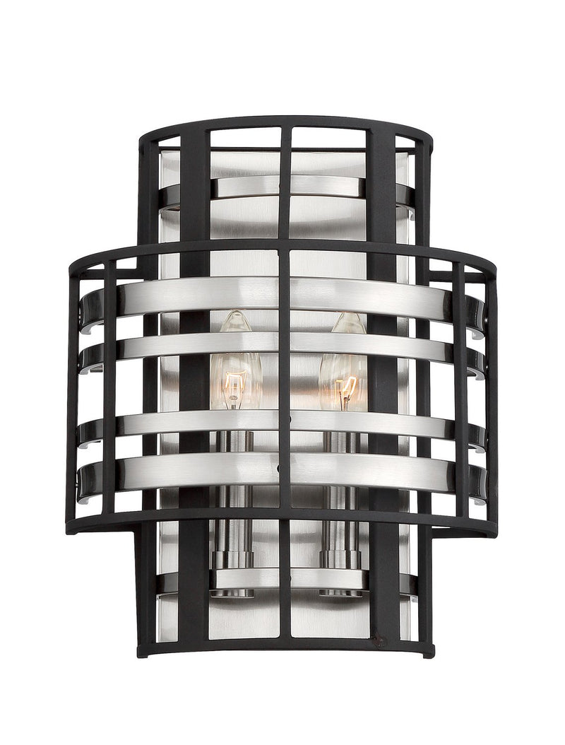 Presten 2-Light Wall Sconce in Brushed Nickle with Sand Coal