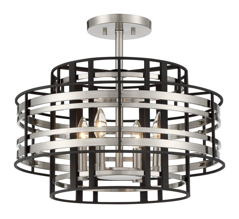 Presten 4-Light Semi-Flush Mount in Brushed Nickle with Sand Coal