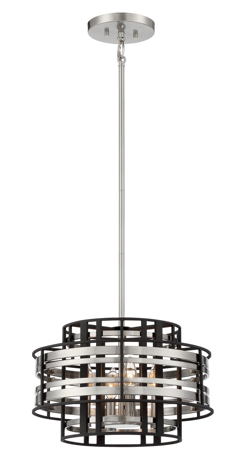 Presten 4-Light Foyer Pendant in Brushed Nickle with Sand Coal