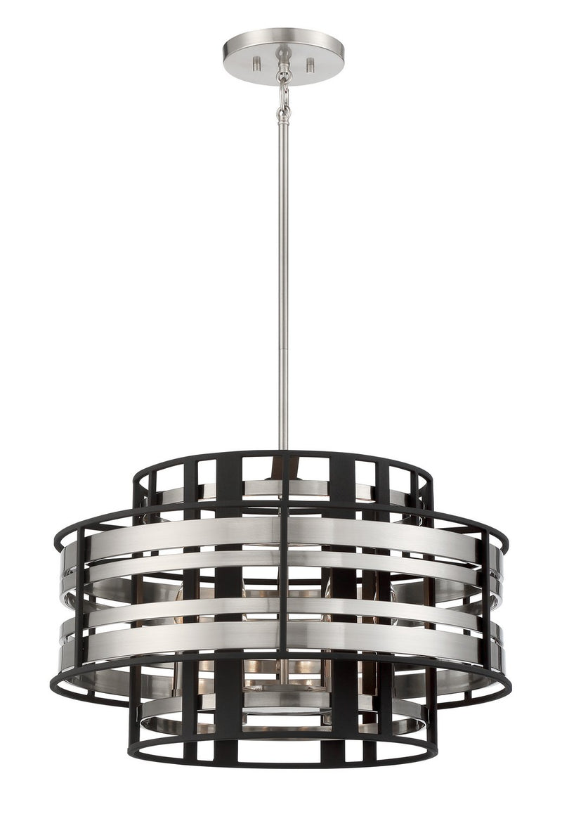 Presten 22.5" 6-Light Pendant in Brushed Nickle with Sand Coal