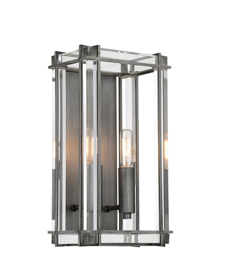 Langen Square 2-Light Wall Sconce in Antique Nickel w/Clear Acrylic