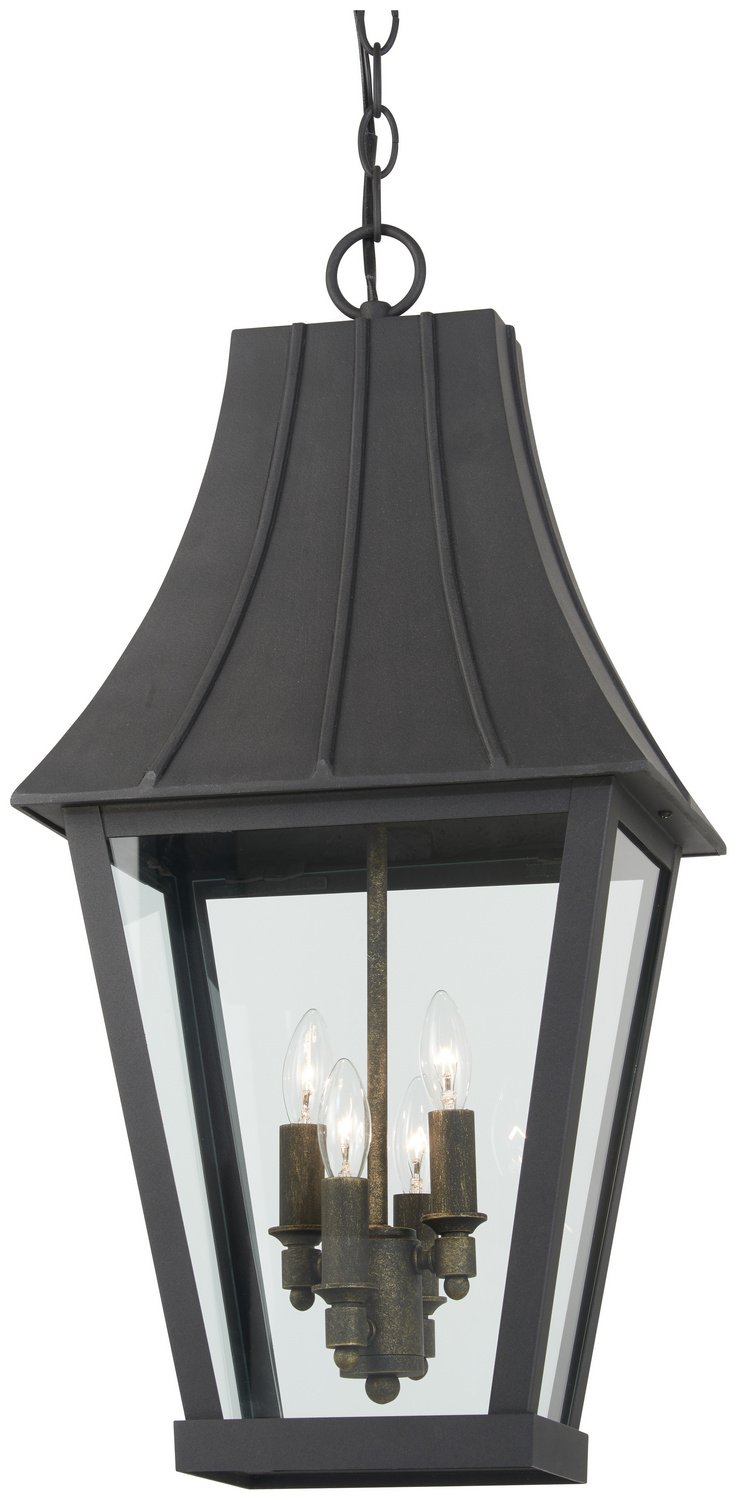 Chateau Grande 4-Light Outdoor Lantern Pendant in Sand Coal w/Gold