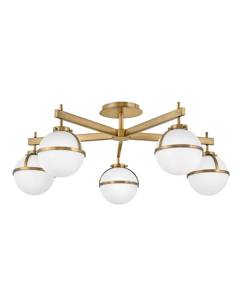Hollis 5-Light Semi-Flush Mount in Heritage Brass