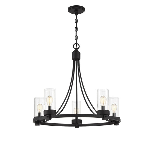Clear Glass Cylinder 26" 5-Light Chandelier in Matte Black