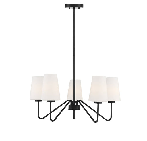 Mid-Century White Glass 26" 5-Light Chandelier in Matte Black