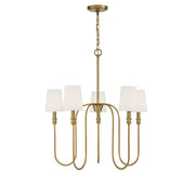 Traditional Fabric Shade 27" 5-Light Chandelier in Natural Brass