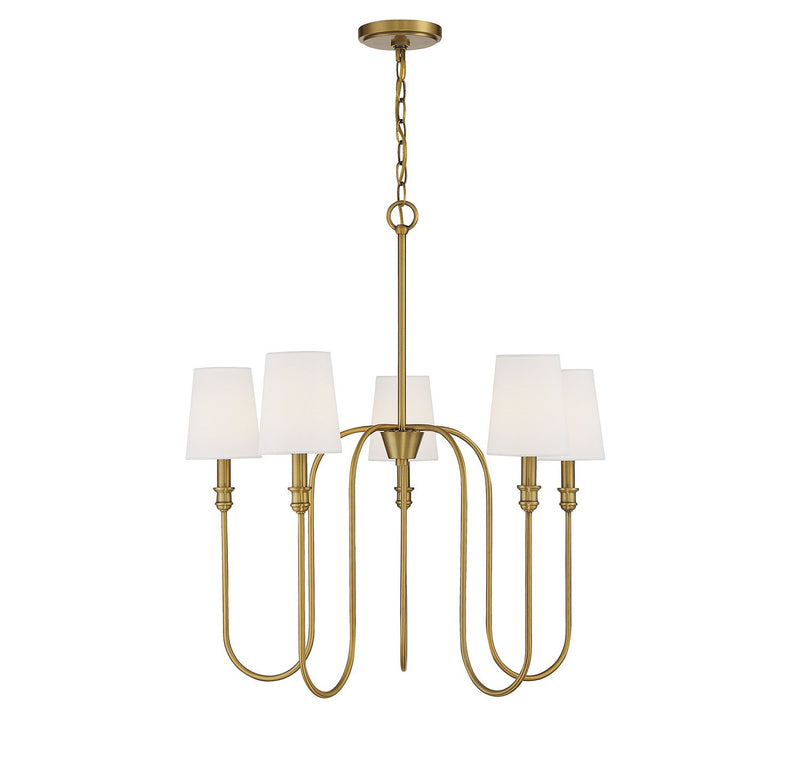 Traditional Fabric Shade 27" 5-Light Chandelier in Natural Brass