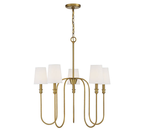 Traditional Fabric Shade 27" 5-Light Chandelier in Natural Brass