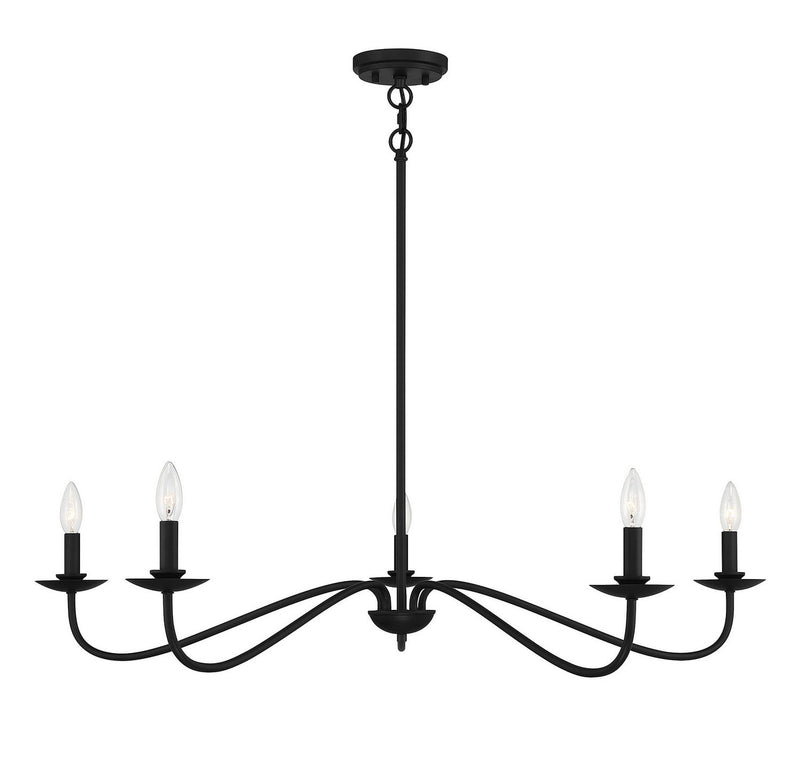 Wide Farmhouse Candle 42" 5-Light Chandelier in Matte Black