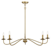 Wide Farmhouse Candle 42" 5-Light Chandelier in Natural Brass