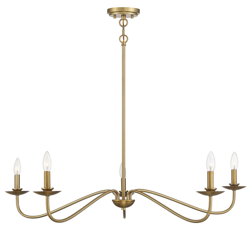 Wide Farmhouse Candle 42" 5-Light Chandelier in Natural Brass