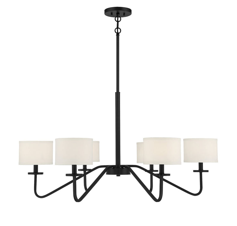 Fabric Shade 42" 6-Light Chandelier in Matte Black