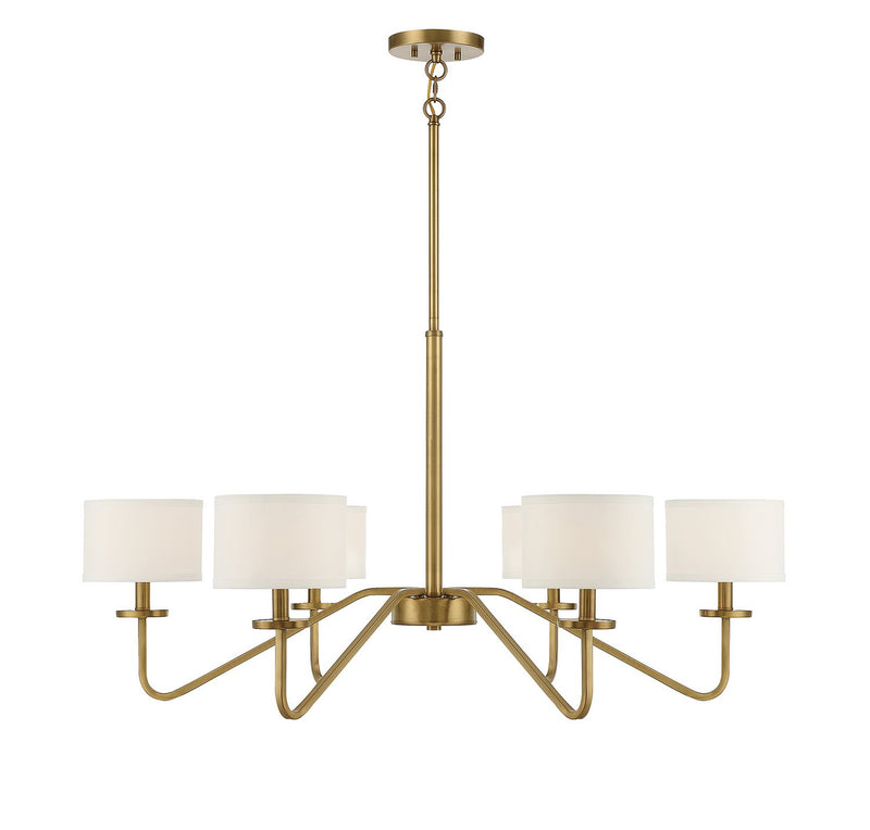 Fabric Shade 42" 6-Light Chandelier in Natural Brass