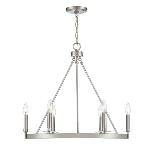 Round Candle 26" 6-Light Chandelier in Brushed Nickel