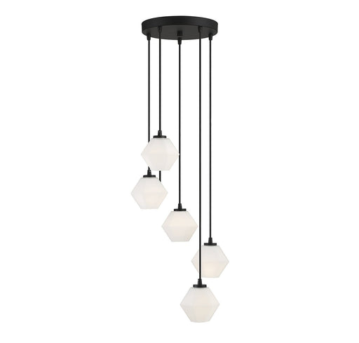 White Glass 16" 5-Light Cluster Pendant in Matte Black
