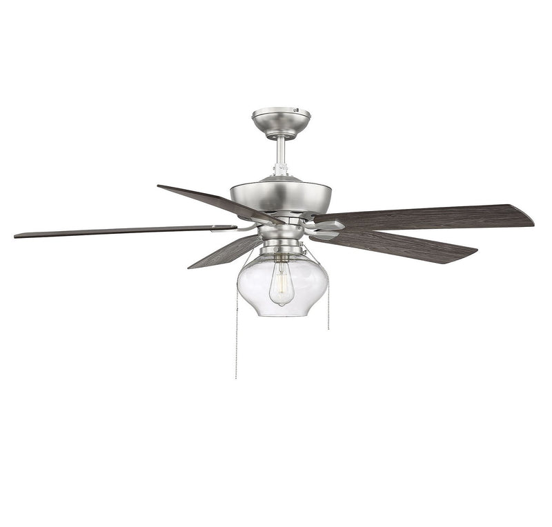 Farmhouse 52" Ceiling Fan with Clear Glass Light in Brushed Nickel