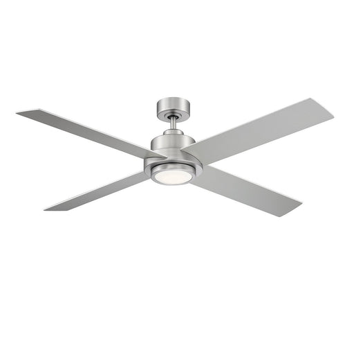 Modern 56" LED Ceiling Fan with White Glass in Brushed Nickel