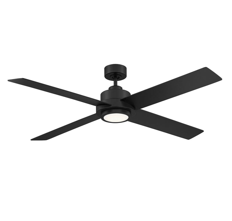 Modern 56" LED Ceiling Fan with White Glass in Matte Black