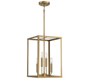 Two-Tier Cage 12" 4-Light Chandelier in Natural Brass