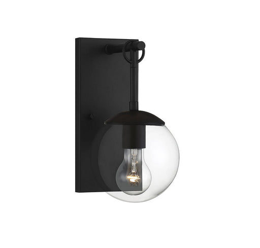 Farmhouse Seeded Globe 1-Light Outdoor Wall Sconce in Matte Black