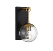 Farmhouse Seeded Globe 1-Light Outdoor Wall Sconce in Oil Rubbed Bronze with Natural Brass