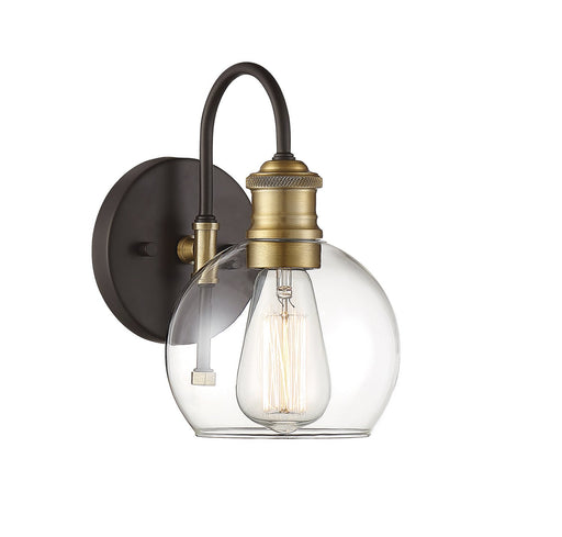 Vintage Clear Glass 10" 1-Light Outdoor Wall Sconce in Oil Rubbed Bronze with Natural Brass