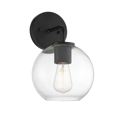 Modern Round Clear Glass 1-Light Outdoor Wall Sconce in Matte Black