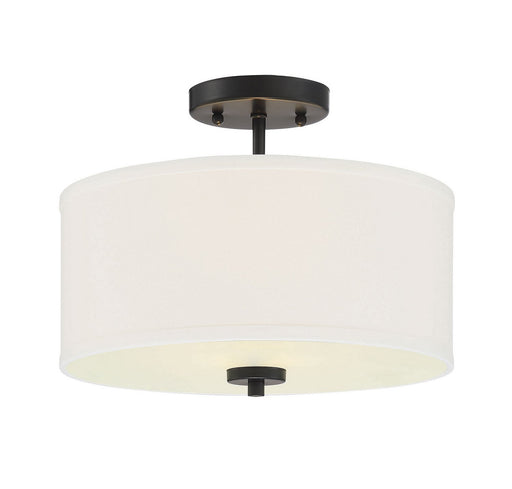 Contemporary White Fabric Drum 13" 2-Light Semi-Flush Mount in Matte Black