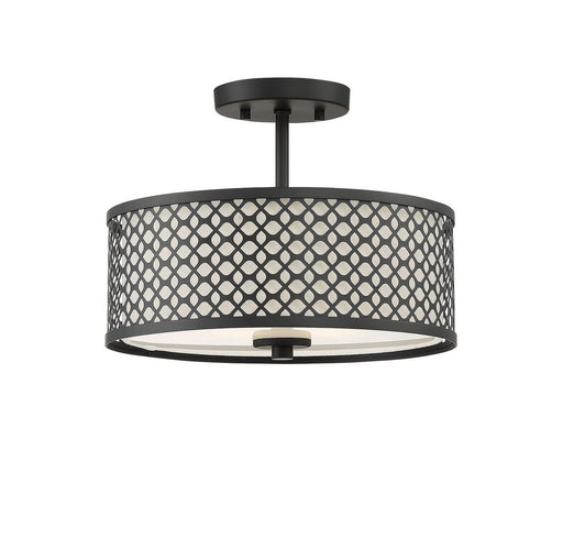 Modern Metal and Fabric Drum 13" 2-Light Semi-Flush Mount in Matte Black