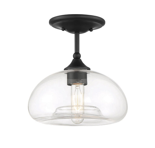 Clear Geometric Glass 1-Light Semi-Flush Mount in Matte Black