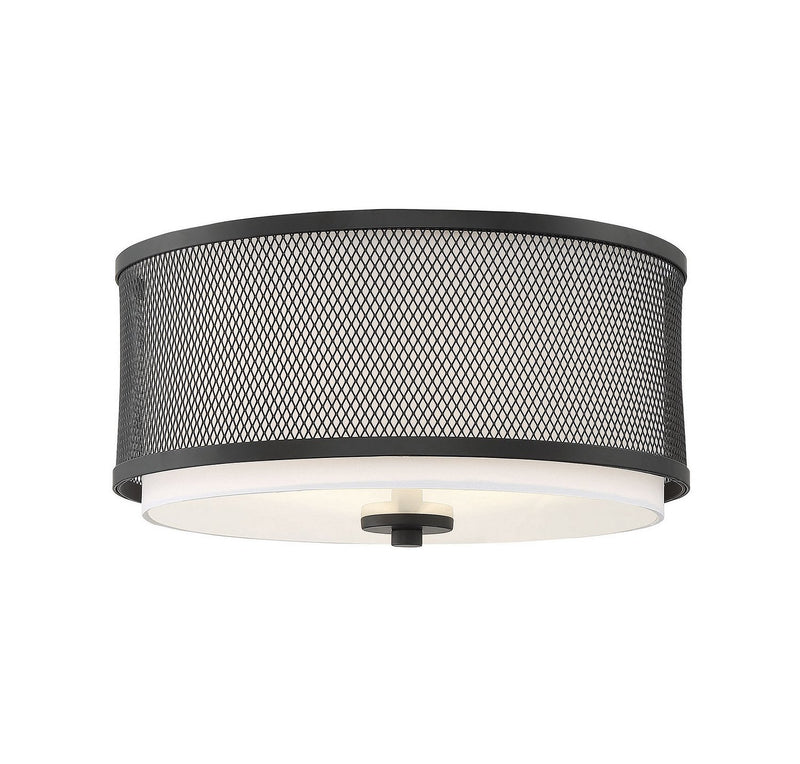Industrial Fabric Drum 15" 3-Light Flush Mount in Matte Black