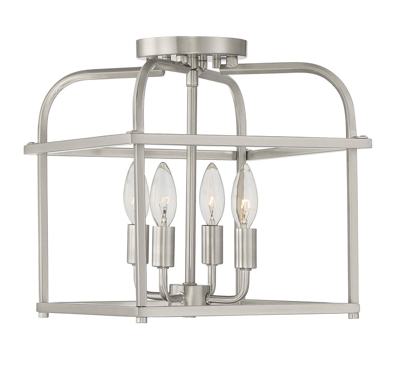 Candle Cage 12" 4-Light Semi-Flush Mount in Brushed Nickel