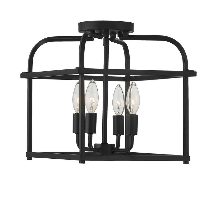 Candle Cage 12" 4-Light Semi-Flush Mount in Matte Black