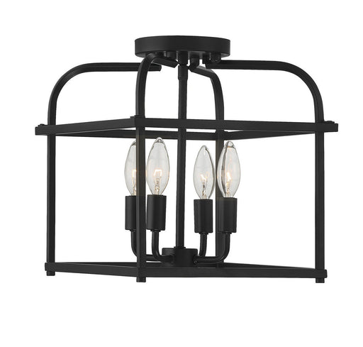 Candle Cage 12" 4-Light Semi-Flush Mount in Matte Black