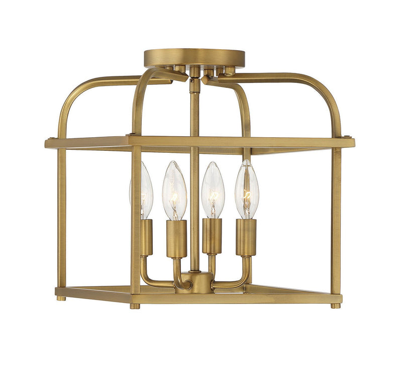 Candle Cage 12" 4-Light Semi-Flush Mount in Natural Brass