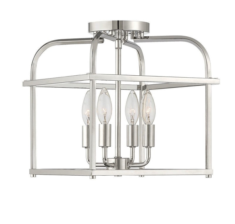 Candle Cage 12" 4-Light Semi-Flush Mount in Polished Nickel