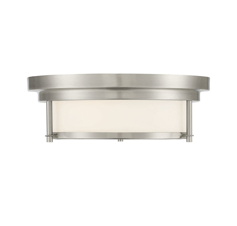 Contemporary White Glass 13" 2-Light Flush Mount in Brushed Nickel