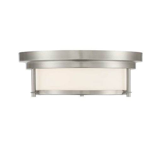 Contemporary White Glass 13" 2-Light Flush Mount in Brushed Nickel