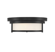 Contemporary White Glass 13" 2-Light Flush Mount in Matte Black
